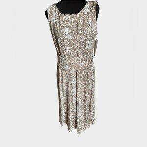 Perceptions Beige & White Floral Embroidered Dress – Size Medium – NWT
